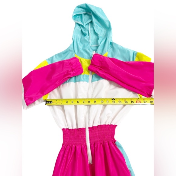 Vintage 80s Colorblock Windbreaker Jumpsuit Pink Teal Women’s M - Picture 4 of 7